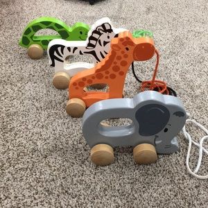 Wooden Toy on Wheels W/ String
